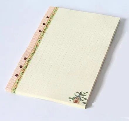Colored A5 binder filler paper sheets in different styles including lined, grid, and weekly plan