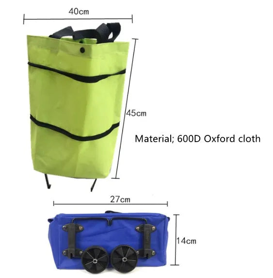 Foldable tug bag shopping cart in Oxford cloth with metal bracket, 10kg load, 45x40x14cm, sapphire blue red green orange