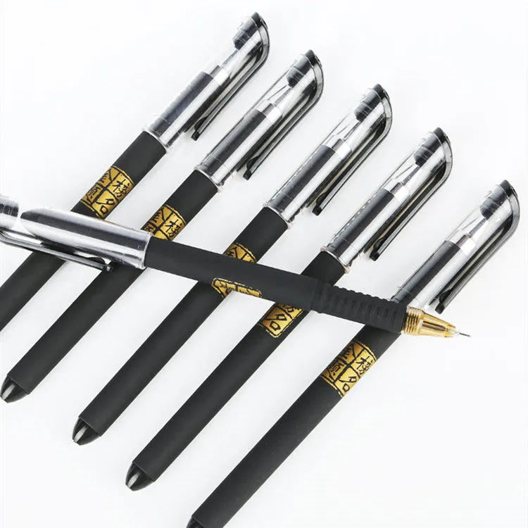 Carbon black gel pen multipack showing bullet tip and needle tip options with plastic barrels