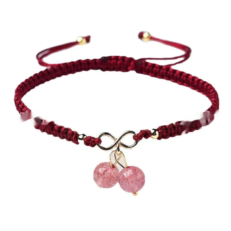 Natural strawberry quartz women's bracelet with fruit-shaped beads and adjustable sliding knot closure