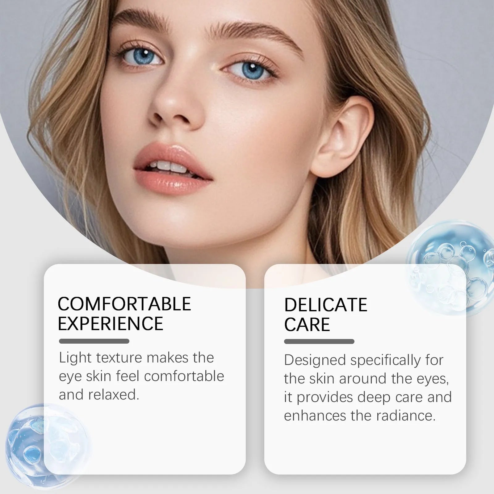 Moisturising eye cream in compact 3x13.3cm packaging with 20g formula containing ceramide EOS
