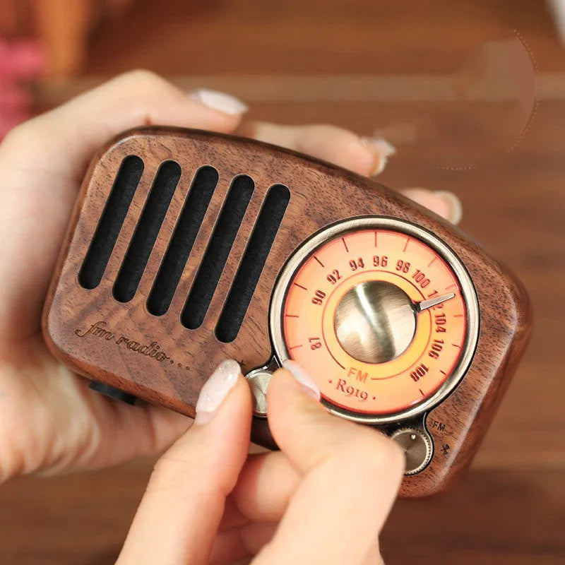 Compact retro wooden wireless Bluetooth mini speaker in cherry wood finish