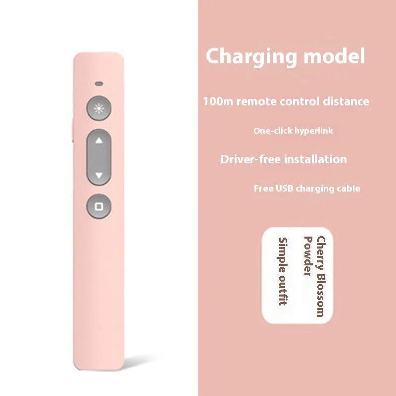 A whiteboard remote control pen with a universal USB receiver, shown in black, white, and pink colour options.