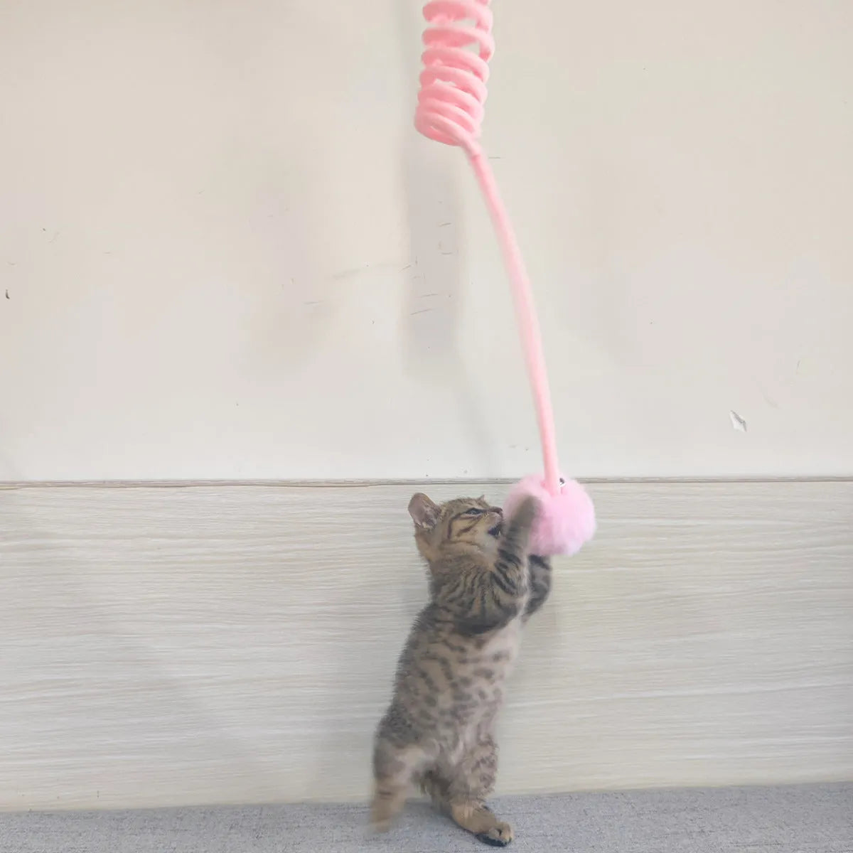 Plush cat toy with spring rabbit hair ball and bell badminton style, interactive funny cat stick for cats