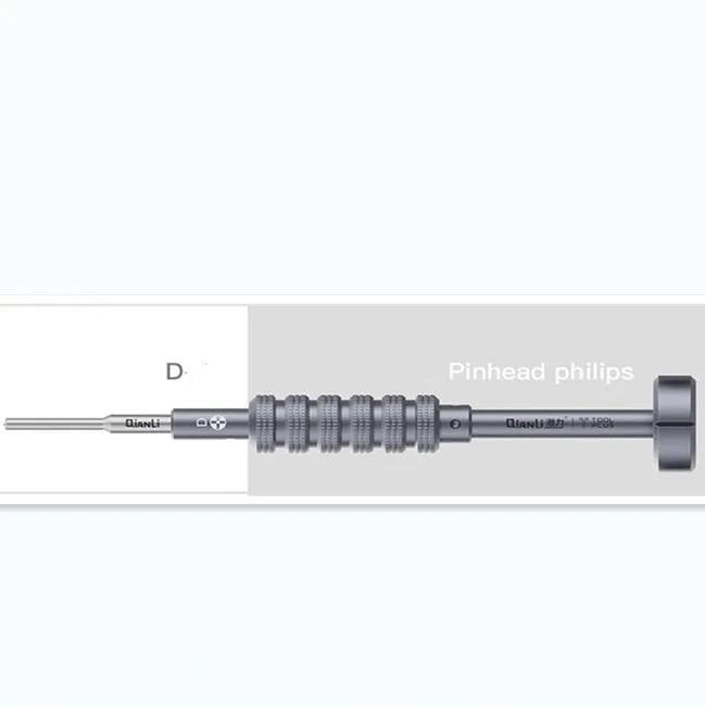 iPhone precision screwdriver with grenade-shaped aluminium handle showing five different head types