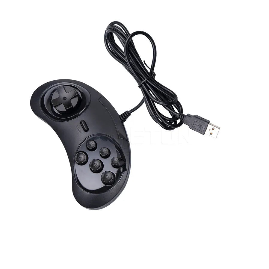 Black Sega USB PC game controller with 1.8 metre cable showing dimensions and custom branding option