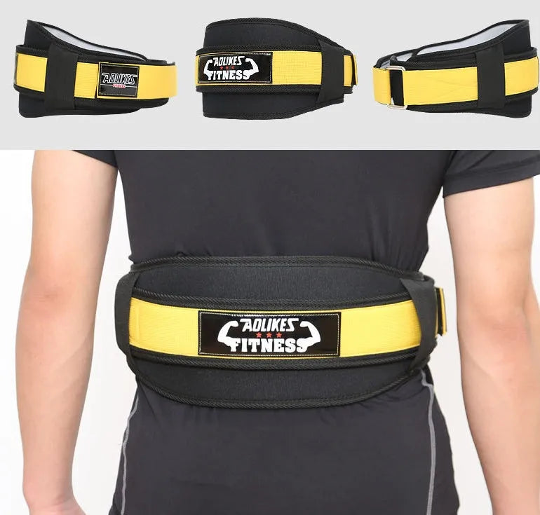 Nylon weightlifting waistband in black red yellow colours for adult fitness training