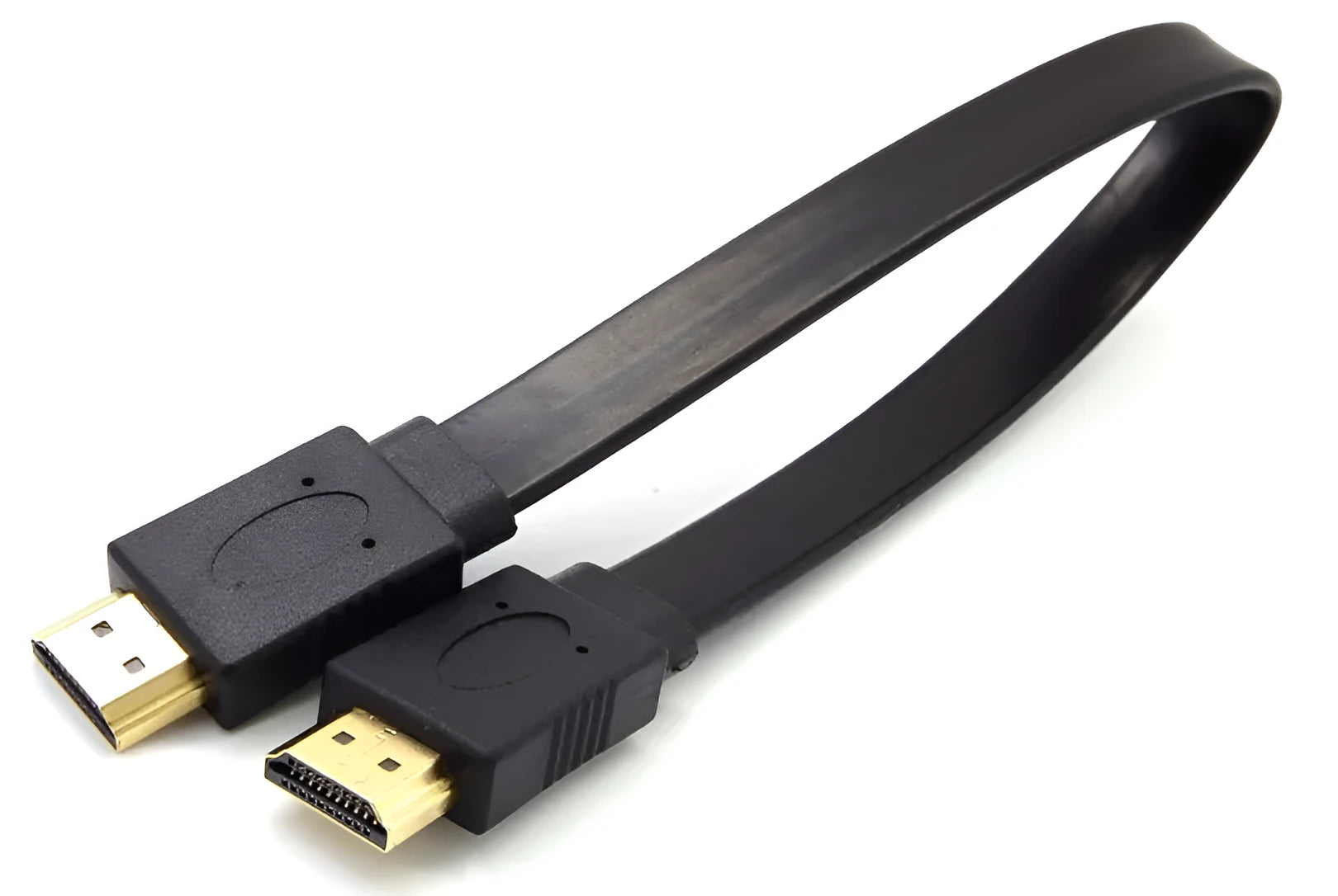 Flat HDMI cable version 1.4 with 1080p support and copper wire, showing length options.