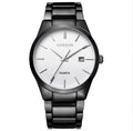 Men's quartz analog sports wristwatch with date display, 40mm dial, black colour, Hardlex mirror, 3Bar water resistance