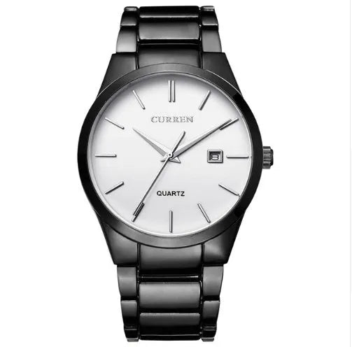 Men's quartz analog sports wristwatch with date display, 40mm dial, black colour, Hardlex mirror, 3Bar water resistance