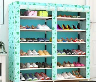 Actionclub thick non-woven double row multi-layer shoe cabinet, 120x30x110cm, with cloth cover and assembly parts