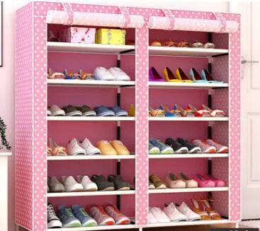Actionclub thick non-woven double row multi-layer shoe cabinet, 120x30x110cm, with cloth cover and assembly parts