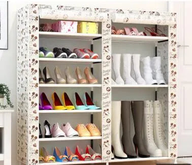 Actionclub thick non-woven double row multi-layer shoe cabinet, 120x30x110cm, with cloth cover and assembly parts