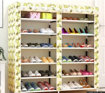 Actionclub thick non-woven double row multi-layer shoe cabinet, 120x30x110cm, with cloth cover and assembly parts