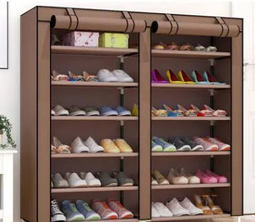 Actionclub thick non-woven double row multi-layer shoe cabinet, 120x30x110cm, with cloth cover and assembly parts