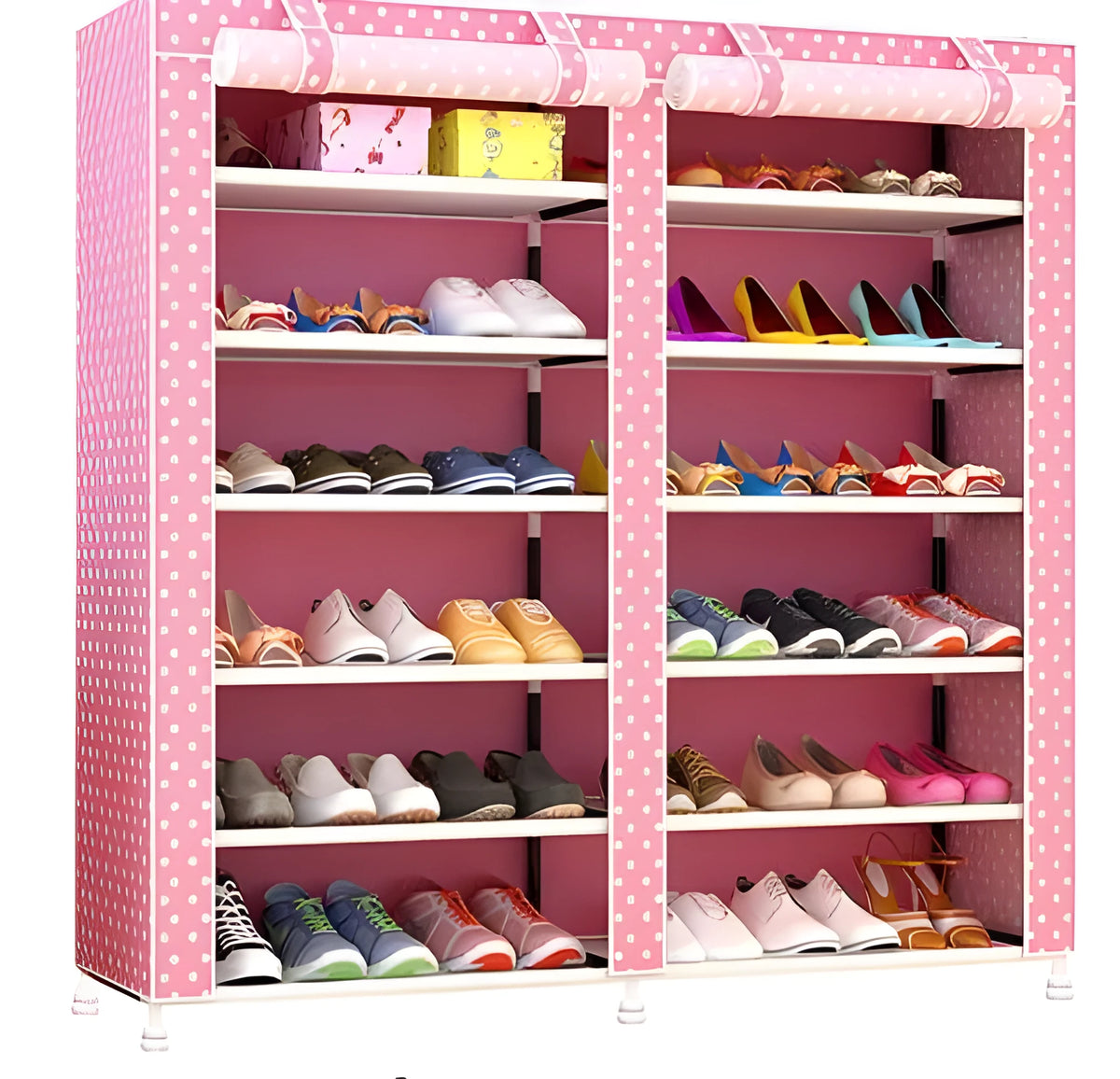 Actionclub thick non-woven double row multi-layer shoe cabinet, 120x30x110cm, with cloth cover and assembly parts