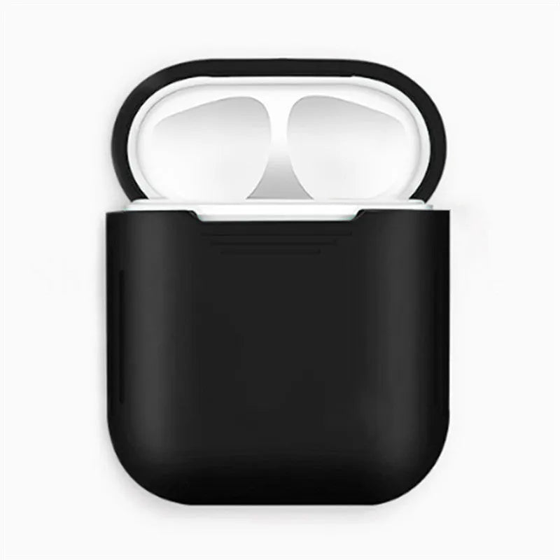 Colour options for a silicone shockproof AirPods case with an antiloss rope attached.