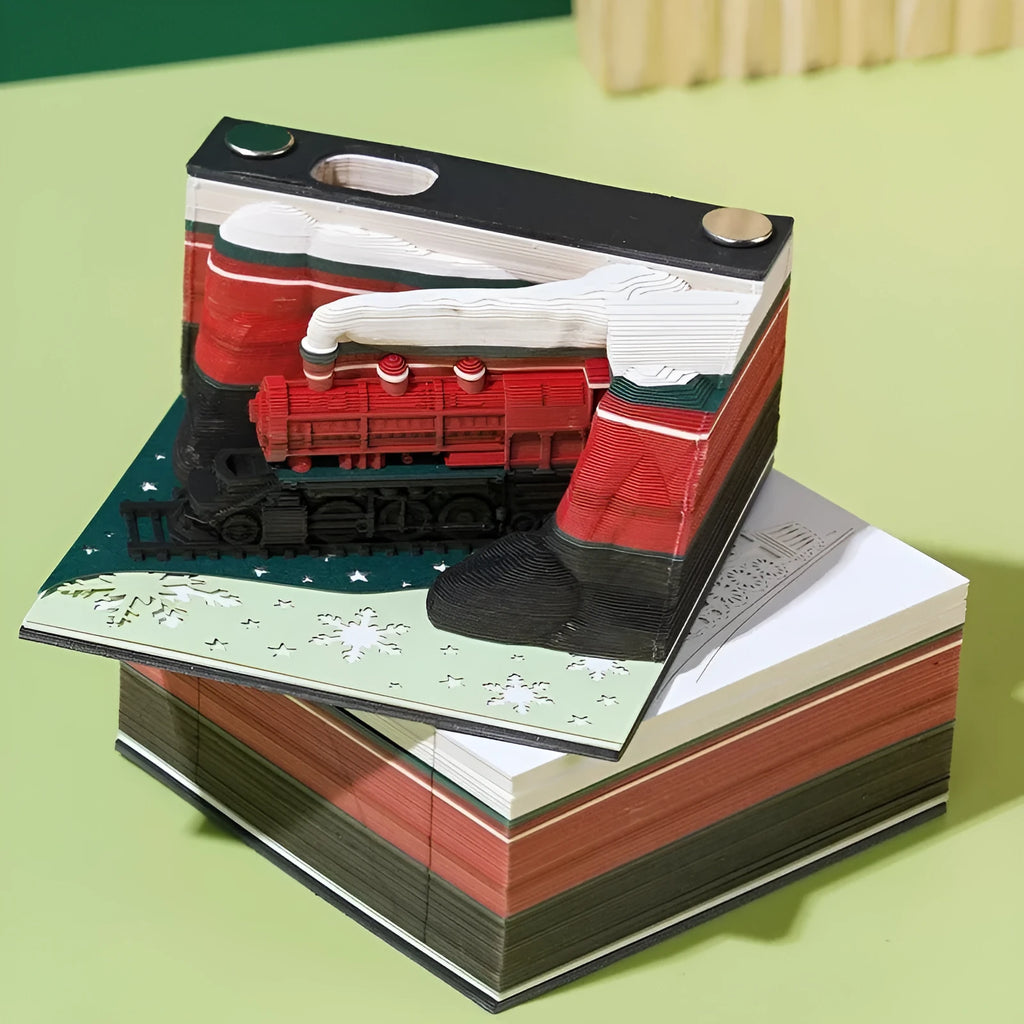 3D Sticky Notes pad with paper carving of Qingshui Temple in Christmas Train colour.