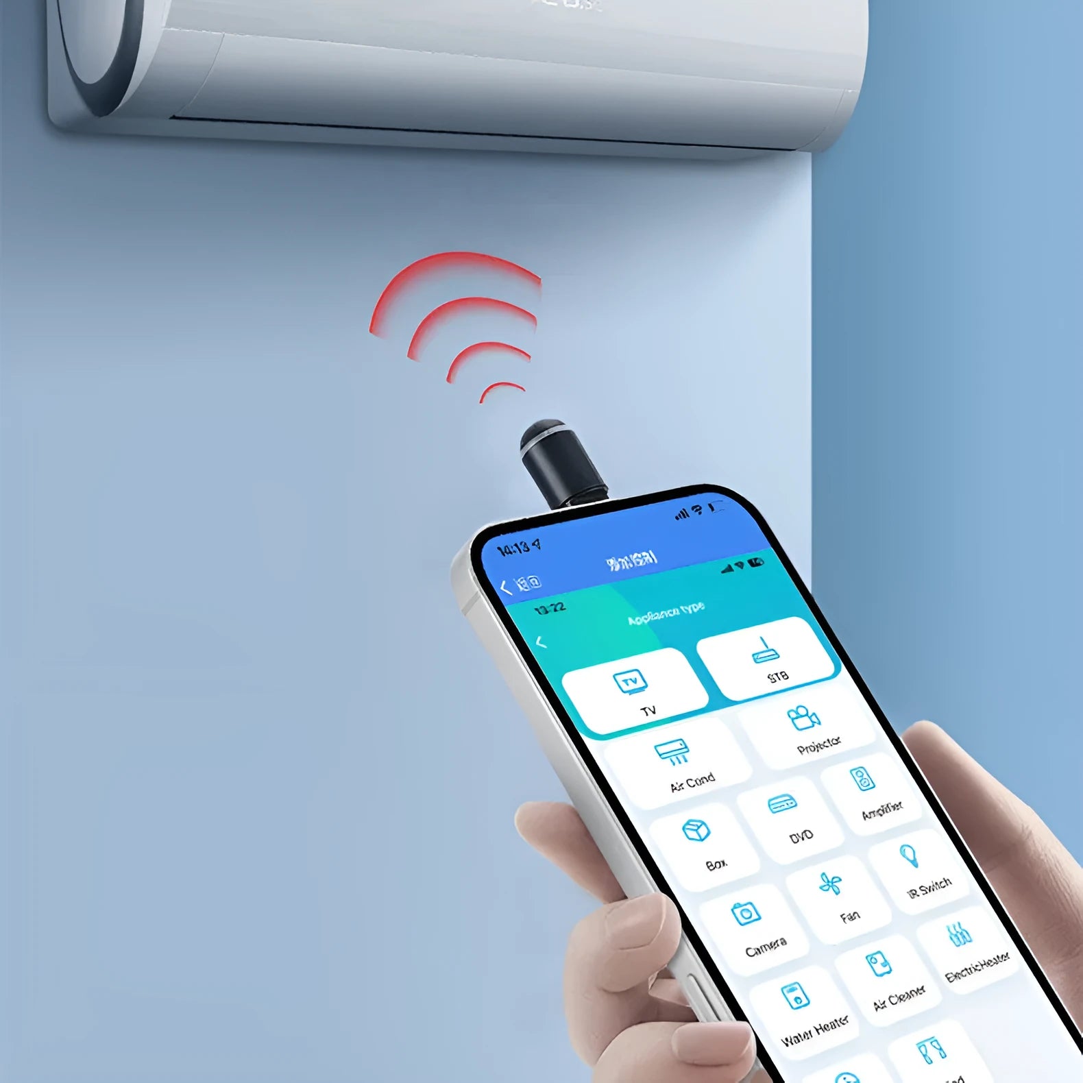 Black capsule infrared remote control emitter for smartphone with Lightning, Type-C, and Micro-USB interfaces