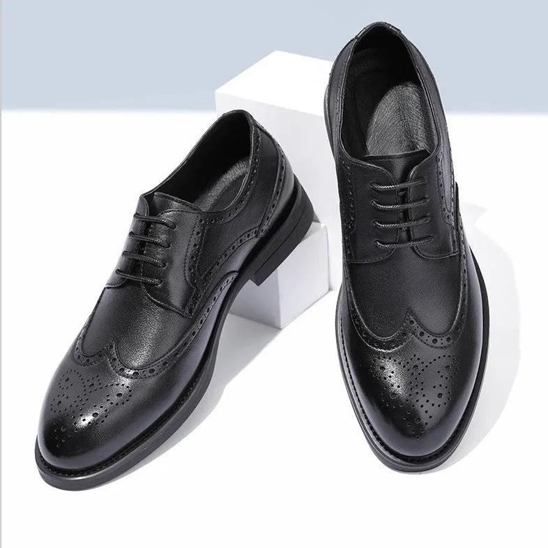 Men's black and brown brogue shoes in business style with PU leather construction