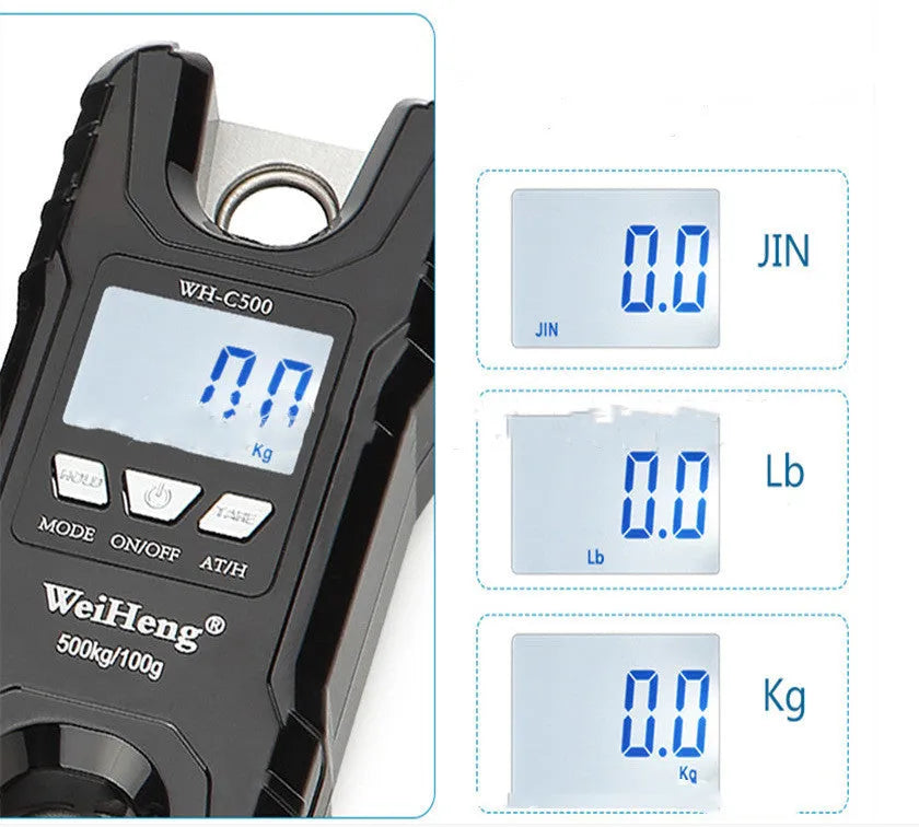 Electronic hook scale 500kg digital crane scale with backlit display, black or orange, 100g division