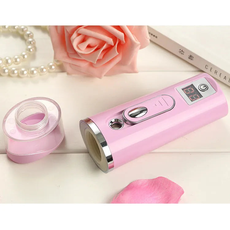 Nano spray water meter 35ml handheld facial mist device in white or pink, 4.6 x 13.5 cm