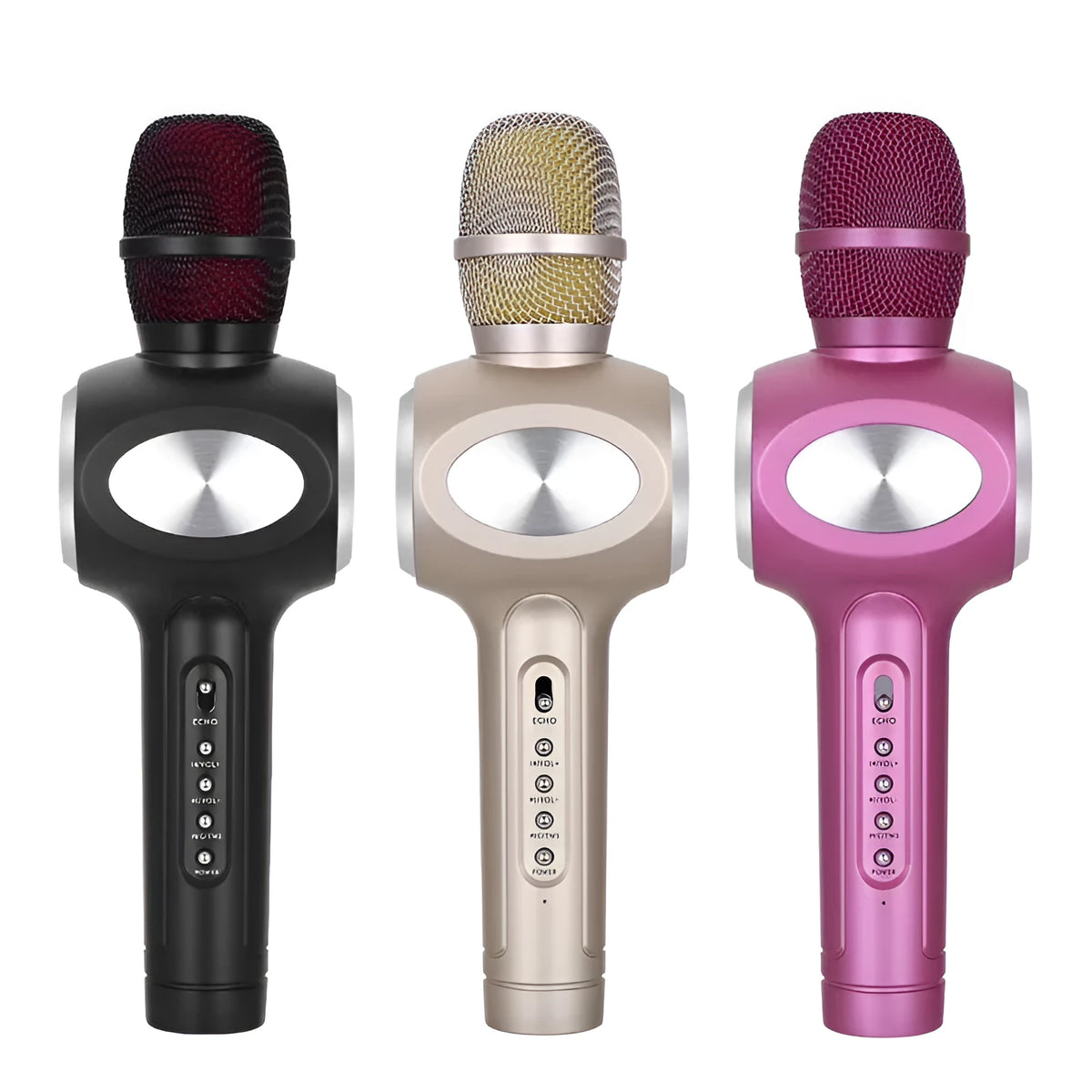 Yaerjia E108 black mobile microphone with built-in speaker for portable karaoke singing