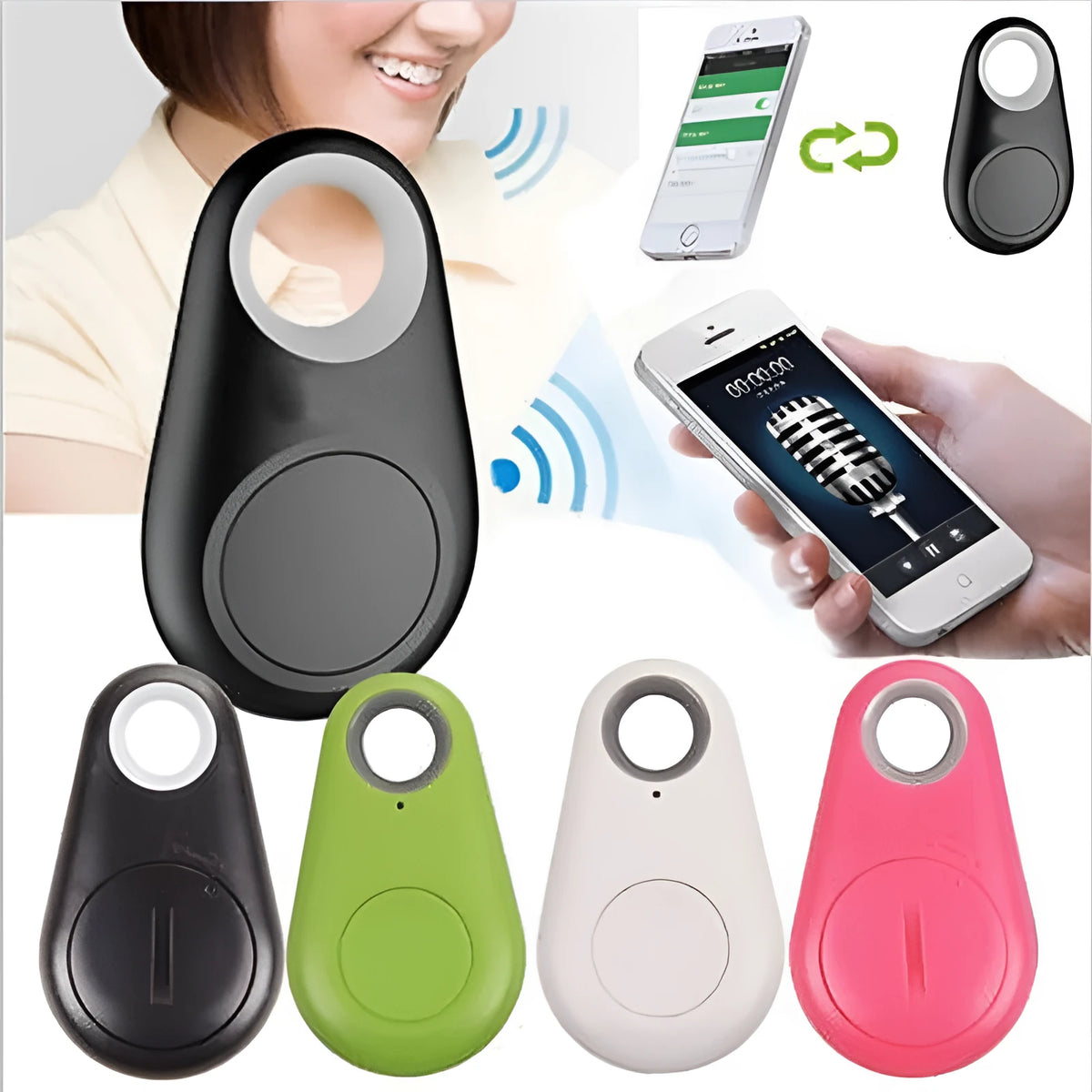 Water drop Bluetooth tracker anti-lost finder with 10m range, CR2032 battery, camera shutter, five colours