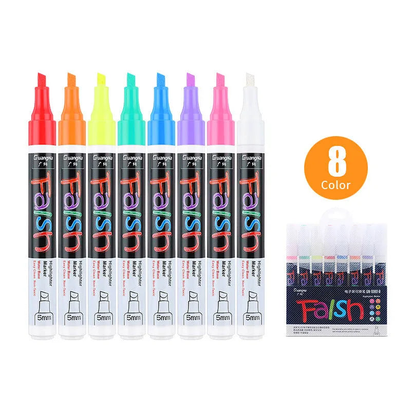 6mm electronic highlighter pen for fluorescent boards with oblique tip and plastic shell