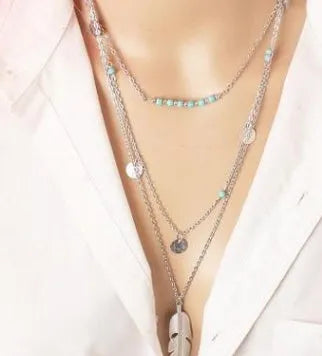 Double-layer triangle necklace with snake bone chain, alloy plated multi-layer clavicle chain and pendant