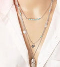 Double-layer triangle necklace with snake bone chain, alloy plated multi-layer clavicle chain and pendant