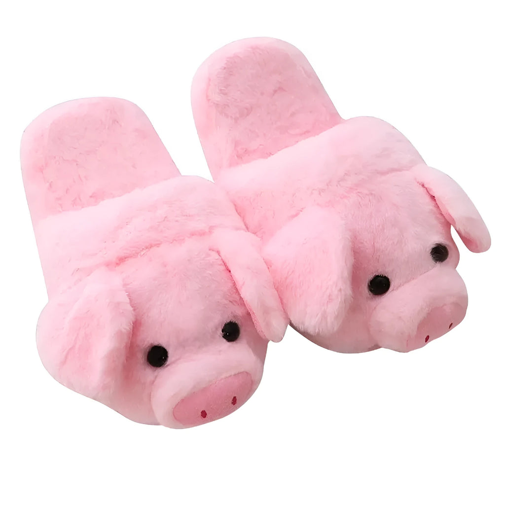 Pink pig design floor slippers made from short plush with PP cotton filling.