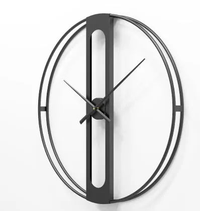 Round metal wall clock showing black and gold colour options, 50cm in diameter.