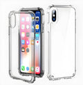 Transparent TPU shockproof mobile phone case for iPhone models on a plain background