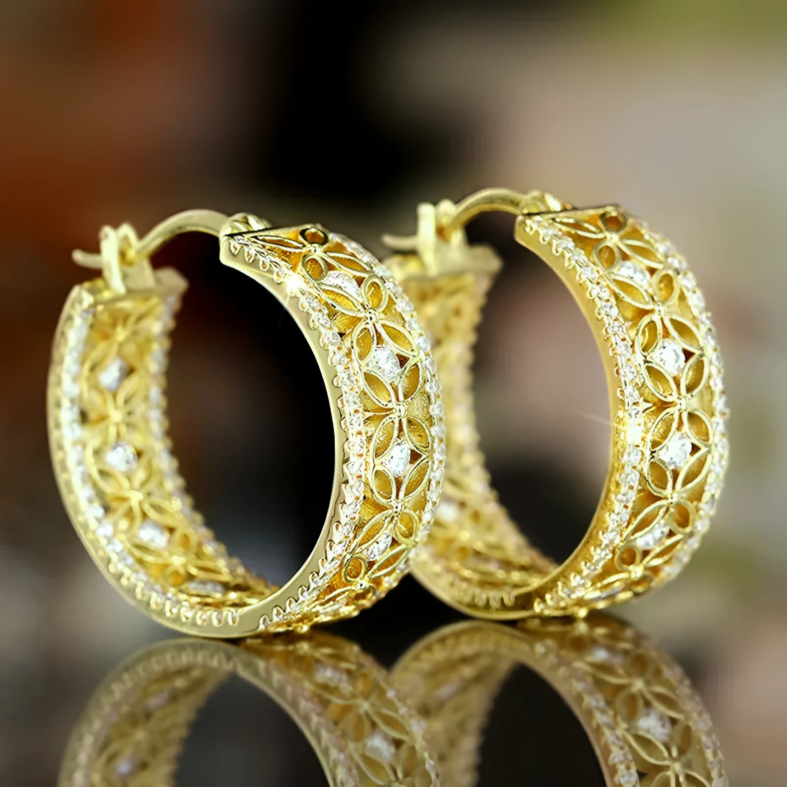 Golden yellow copper ear clip earrings with geometric horse eye flower butterfly design for women