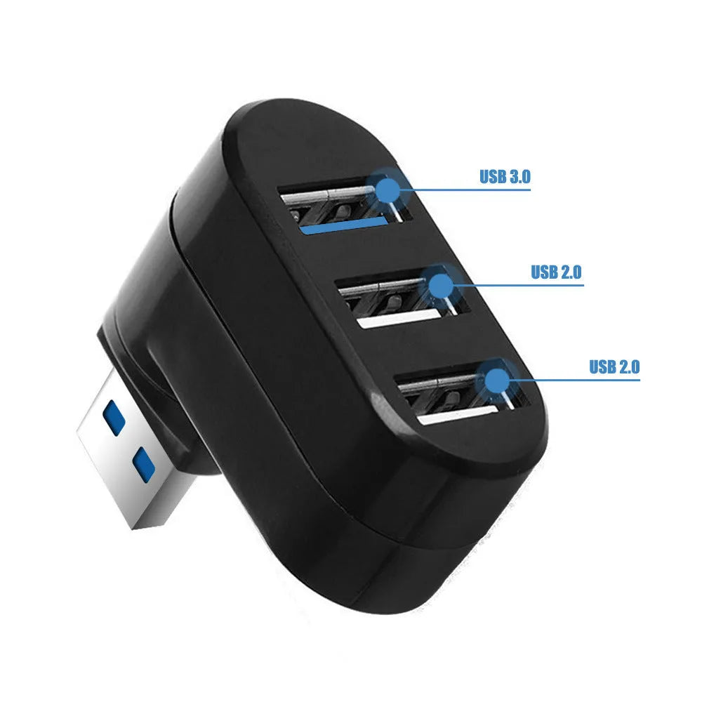 Black or white USB rotary splitter hub with four USB ports measuring 15.5cm