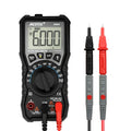 DM90A digital multimeter with test leads showing 6000-count display and temperature measurement function