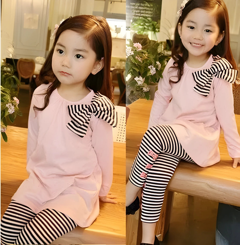 Girls pink cotton two-piece clothing set showing matching coordinated outfit