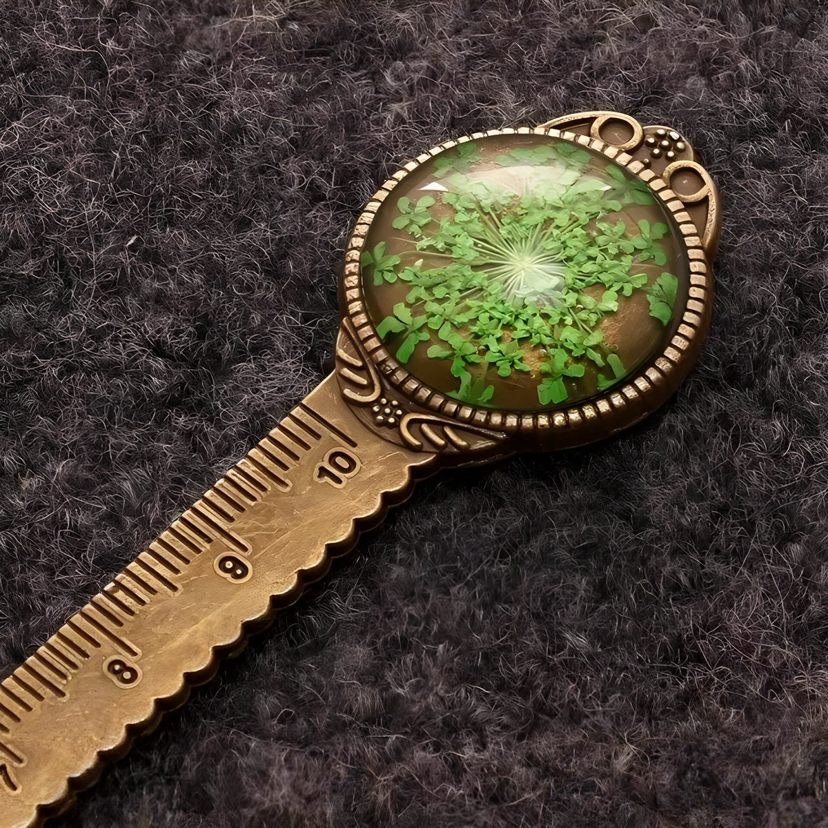 Handmade dried flower ruler bookmark with gypsophila, daffodil, lace flower, and clover on 12cm base in multiple colours.