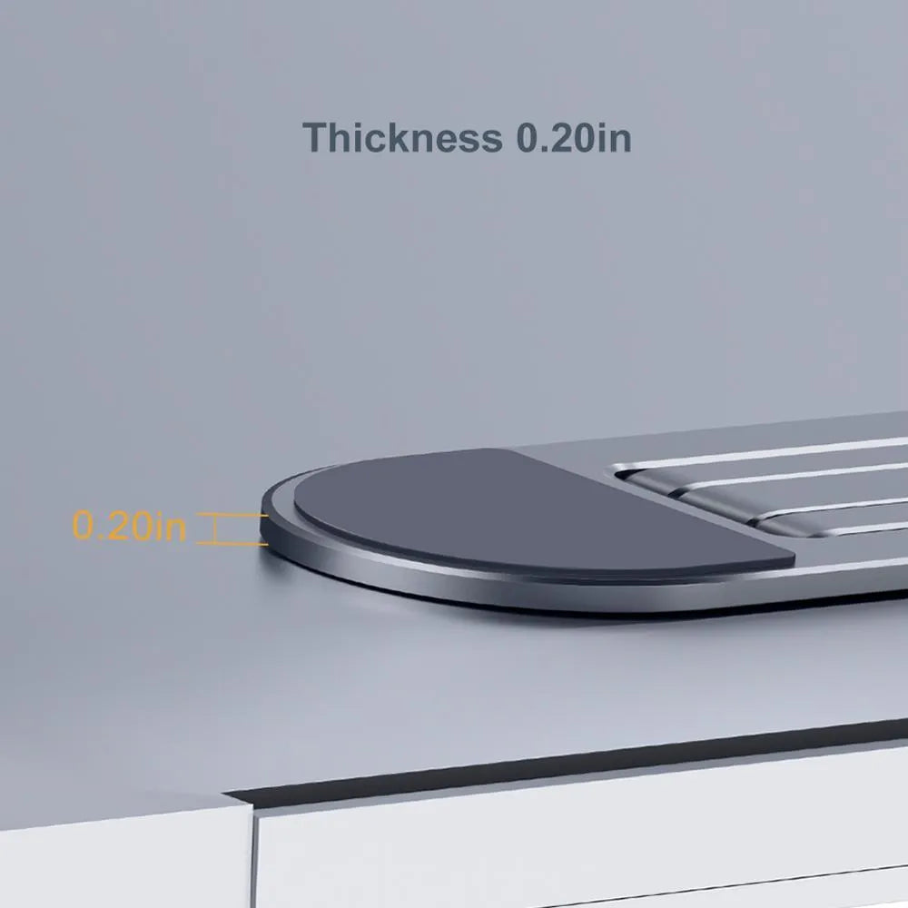 Aluminium alloy laptop stand 216x26mm in silver with silicone pads on desk