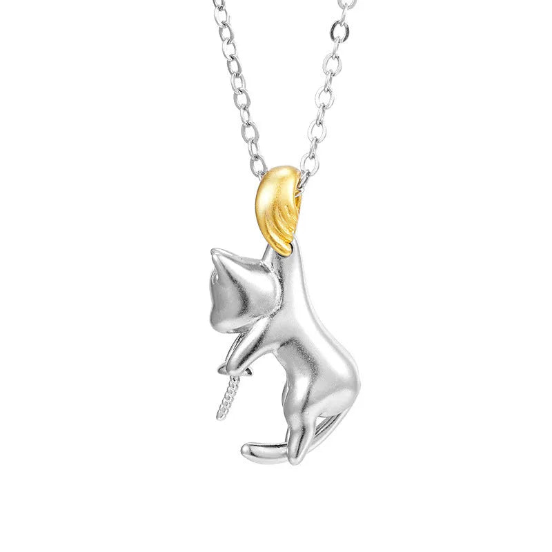 925 sterling silver clavicle chain with electroplated cat pendant in D3247 colour