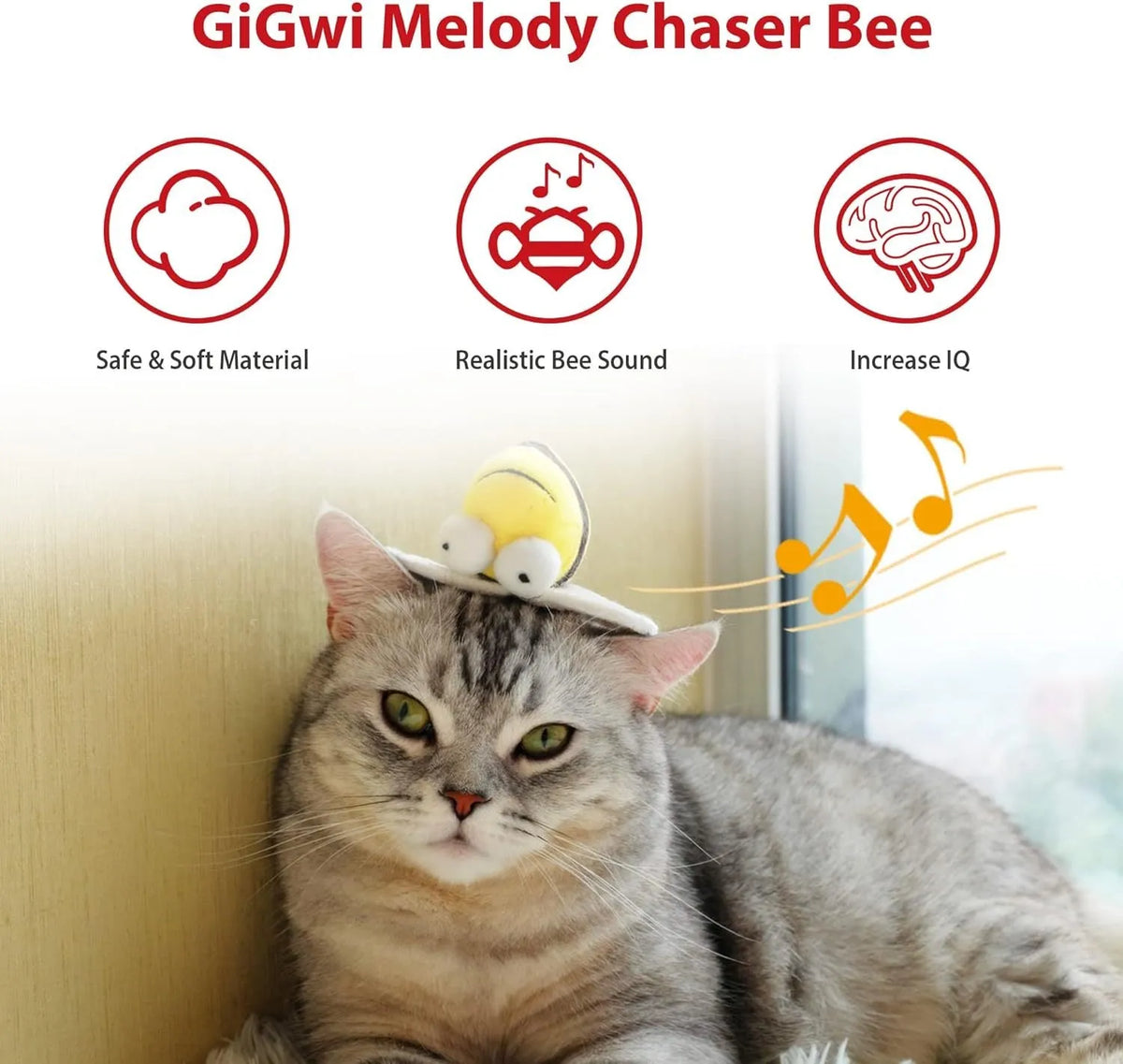 Yellow bee-shaped electronic cat toy with motion-activated squeaker for interactive play