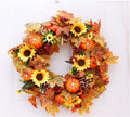 50cm autumn pumpkin wreath with fabric leaves, simulation pumpkins, berries and pine cones on a natural vine ring