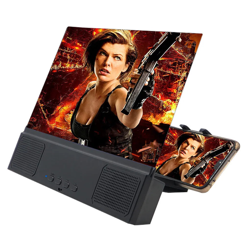 12-inch mobile phone screen amplifier with ABS casing and built-in speaker.