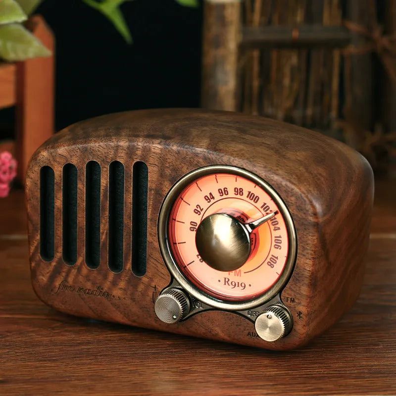 Compact retro wooden wireless Bluetooth mini speaker in cherry wood finish