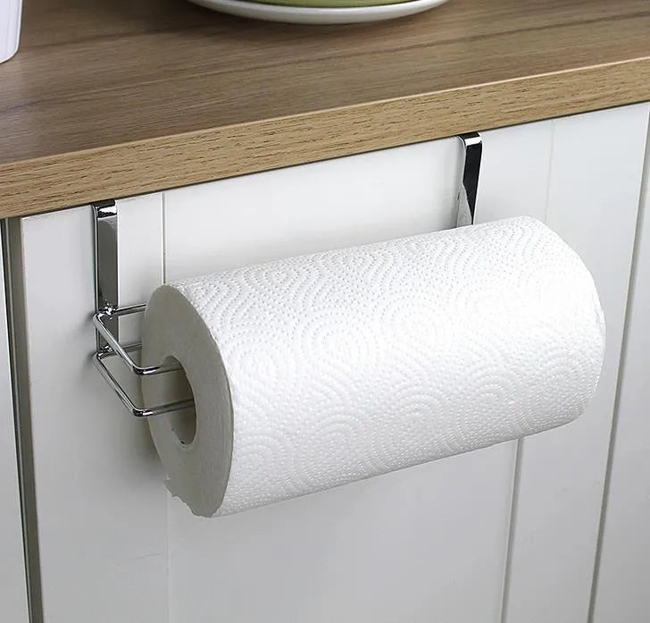 Silver stainless steel kitchen towel rack for cabinet door mounting without installation