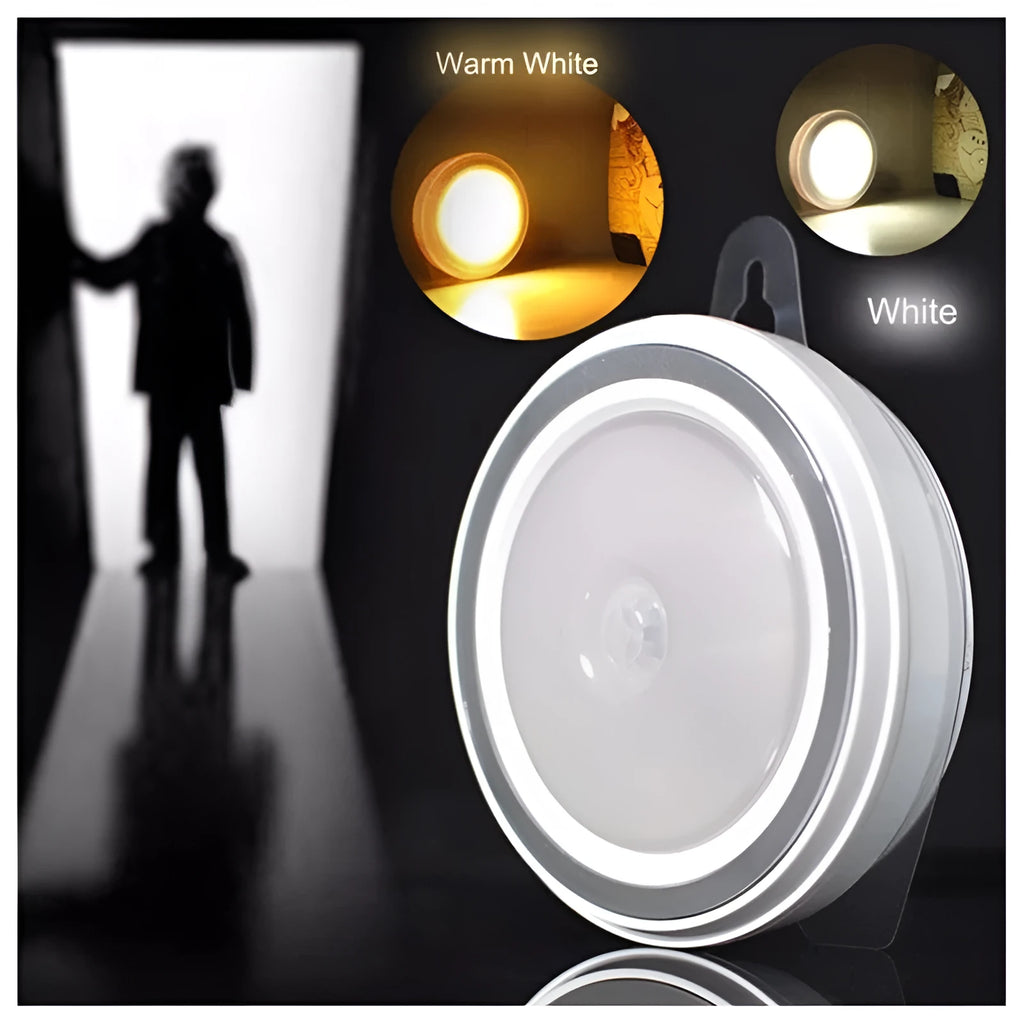 Round white motion sensor LED light unit with a diameter of 80mm