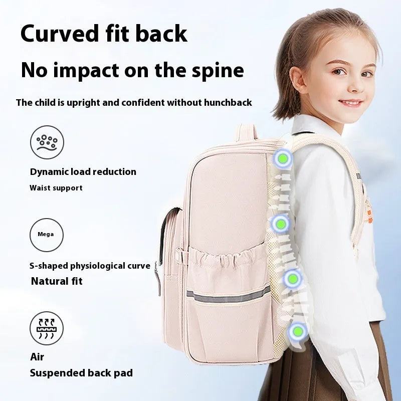 Oxford cloth student schoolbag in multiple colour options including navy blue, pink, green, and beige variants