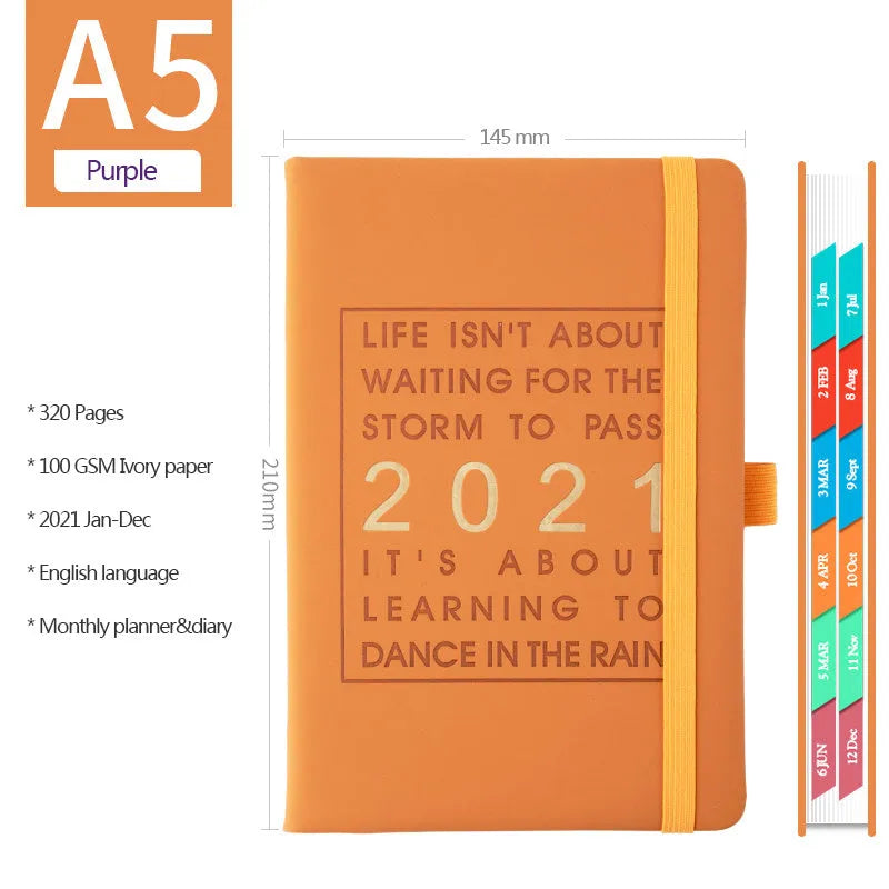 Self-discipline daily plan clocking table with imitation leather cover in five colour options