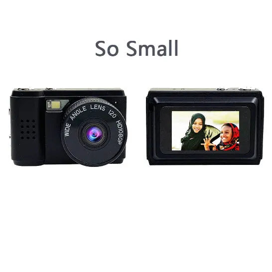 Thumb camera with 0.9 inch screen, 8MP, optical anti shake, in black SLR, pink SLR, or white.